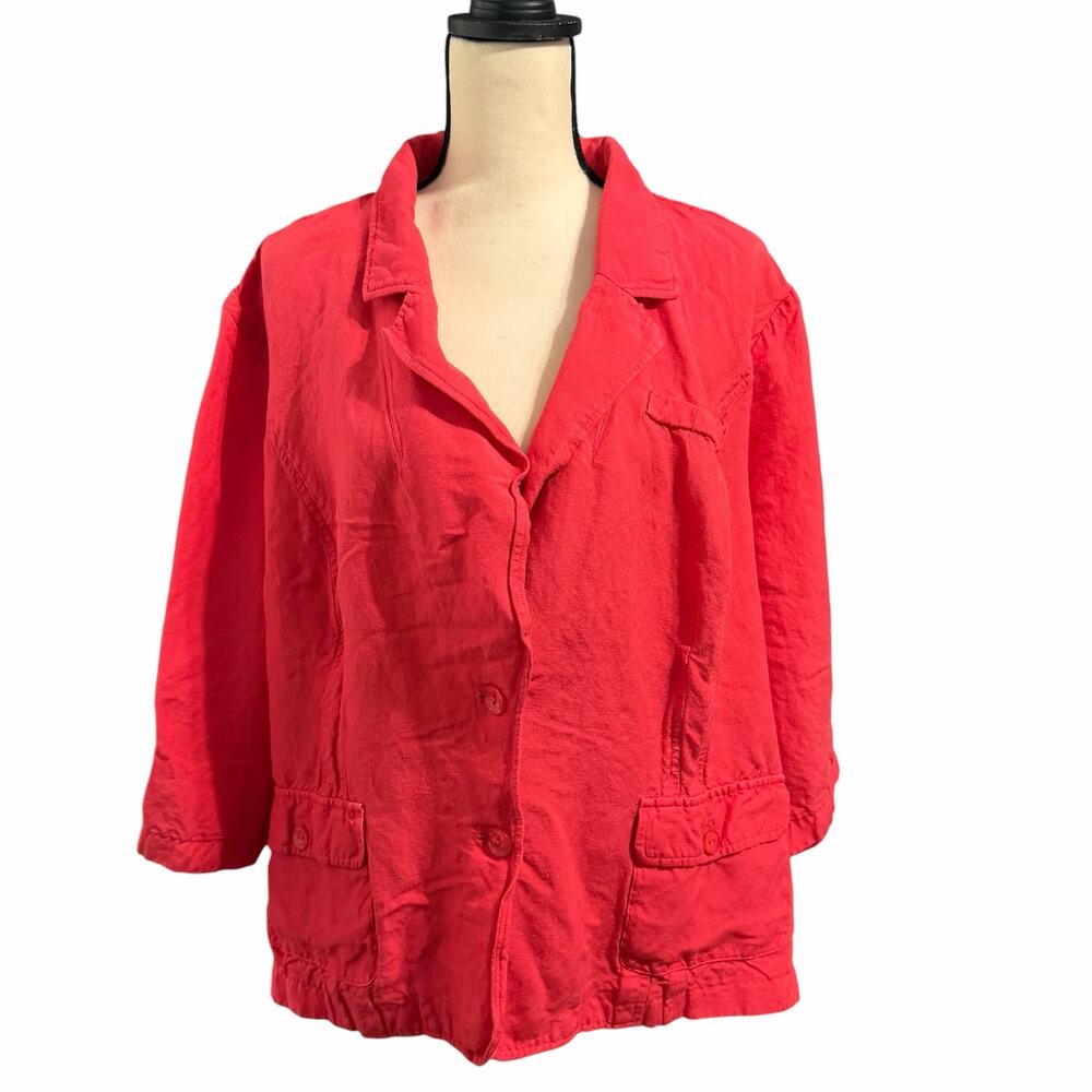 Chadwicks Wmns Coral Linen Blend 3/4 Sleeve Jacket Blazer Sz 4X Pockets Classic